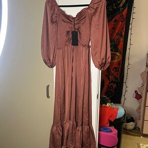 Chic Long Sleeve Brown Dress